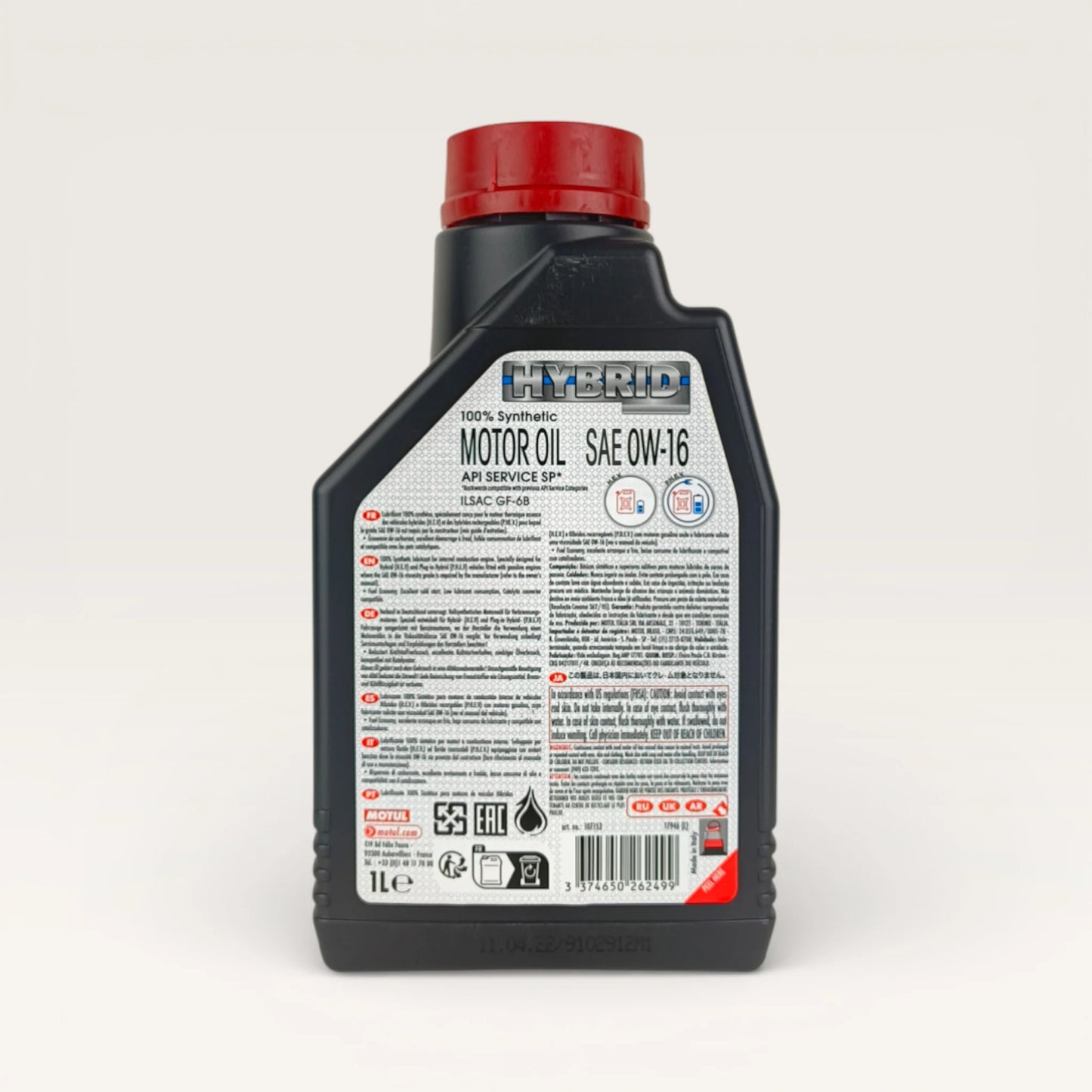motul hybrid 0w16 1-litre engine oil back
side