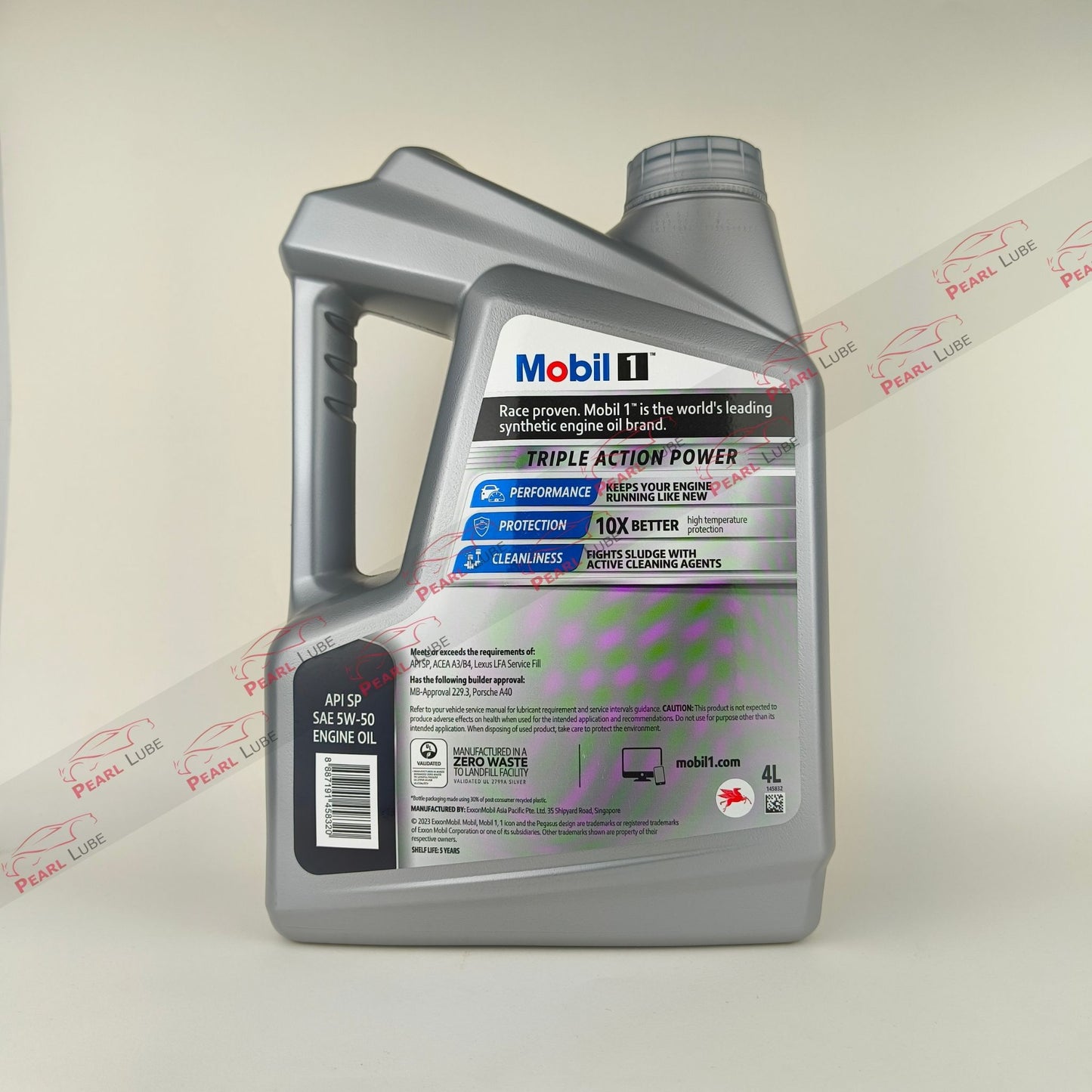 mobil1 5w50 triple action power synthetic engine oil 4-litre back side