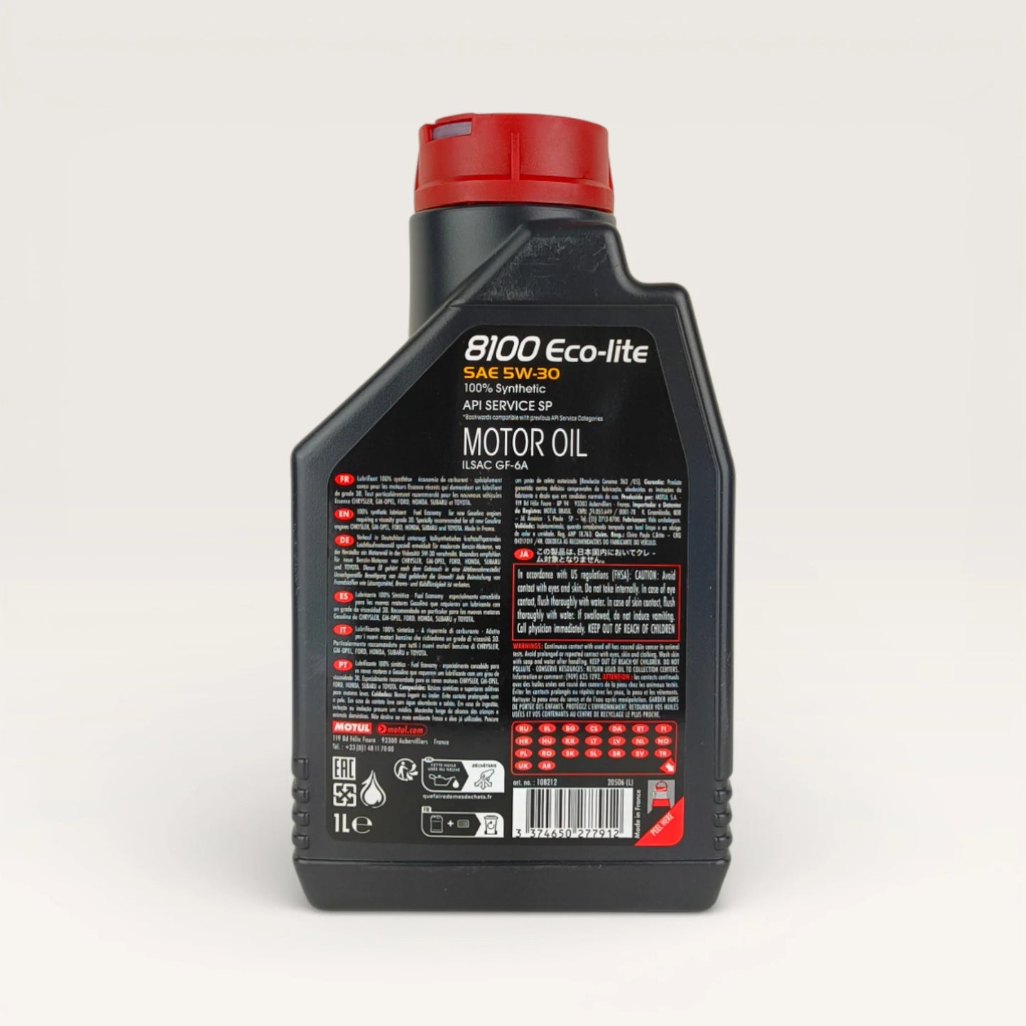 motul 8100 eco-lite 5w30 1-litre engine oil back side