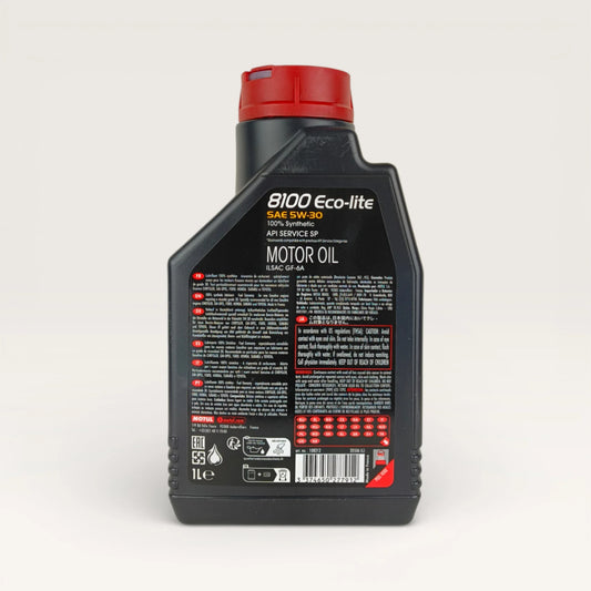 motul 8100 eco-lite 5w30 1-litre engine oil back side