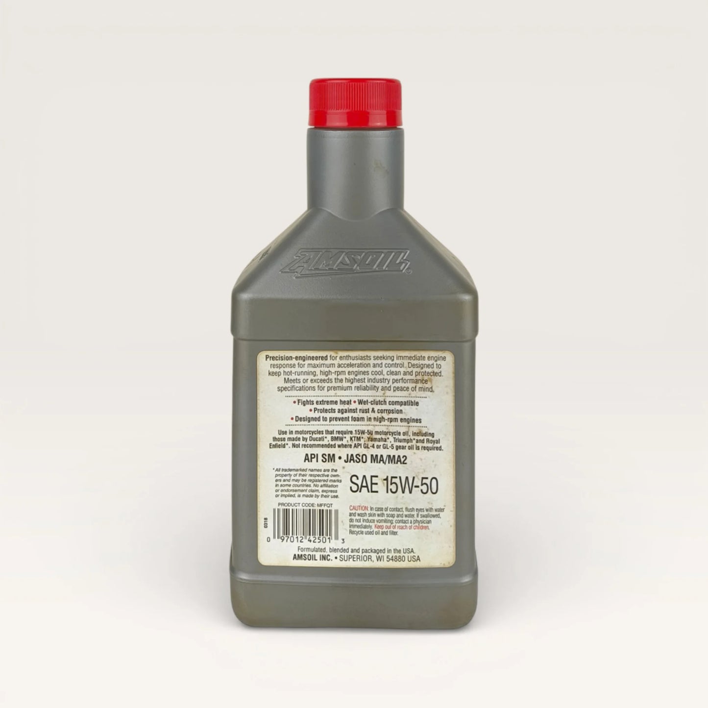 amsoil 15w50 metric 946-millilitre motorcycle engine oil back side