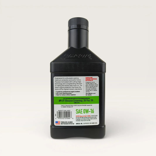 amsoil 0w16 signature series synthetic 946-millilitre engine oil back side