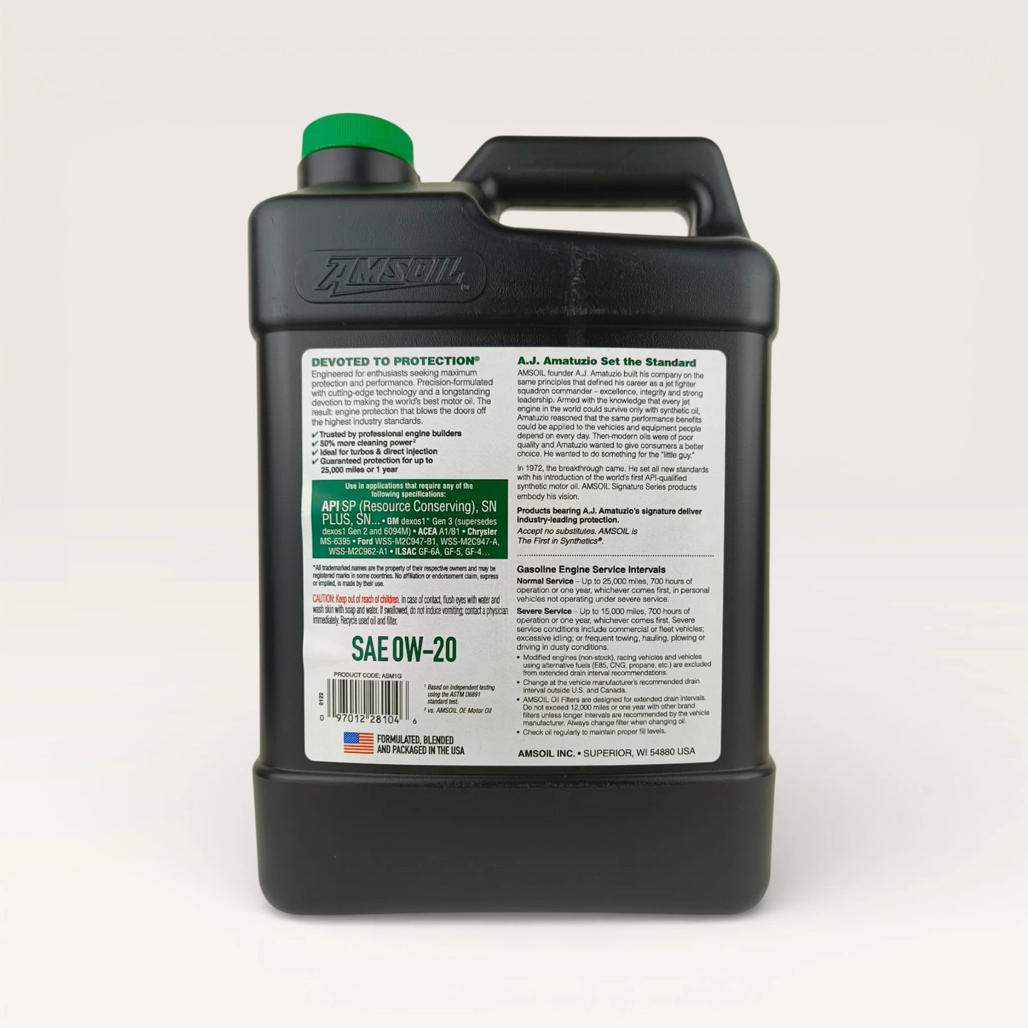 AMSOIL 0W-20 Signature Series Synthetic Engine Oil 3.78-litre back side