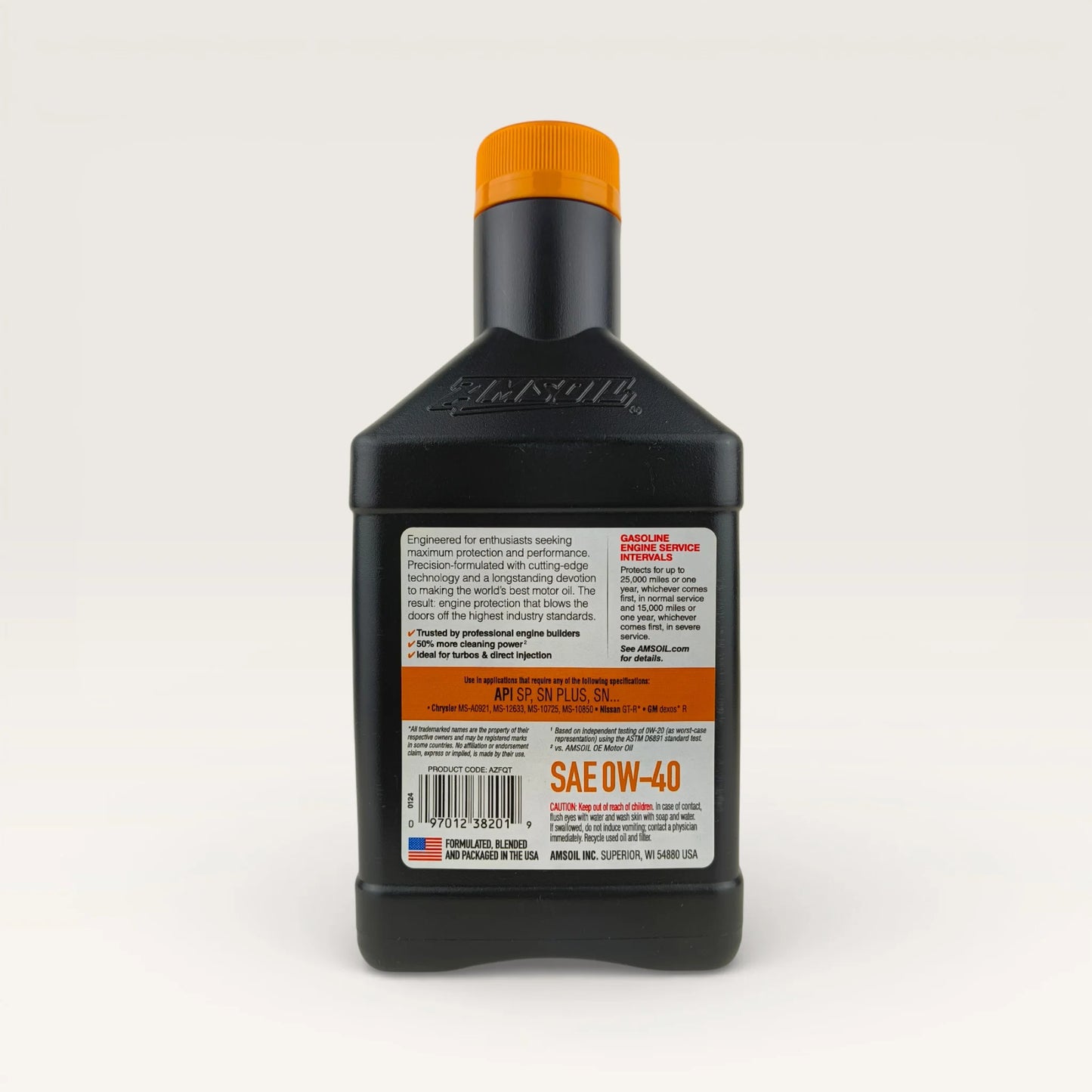 amsoil 0w40 signature series synthetic 946-millilitre engine oil back side