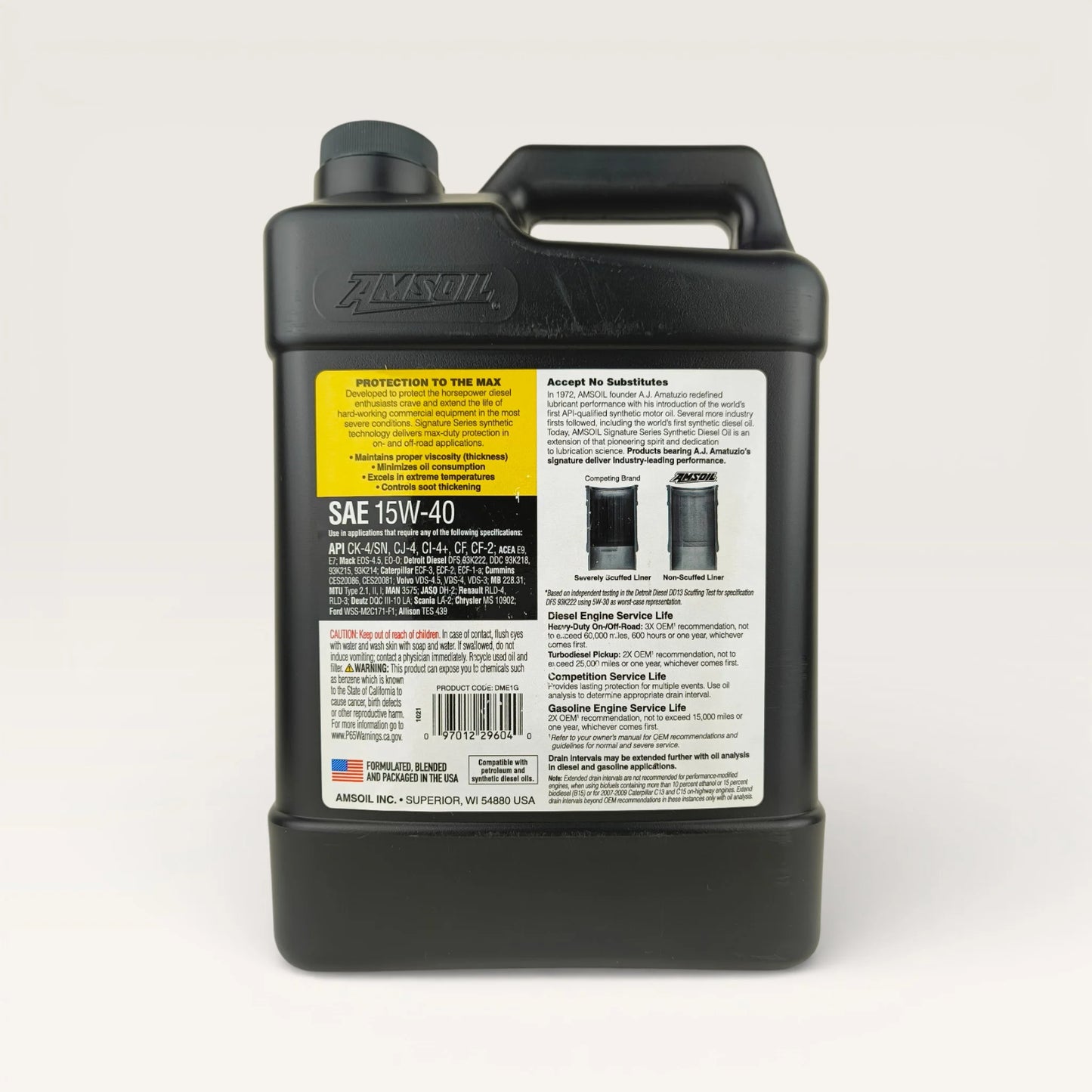 amsoil 15w40 signature series diesel 3.78-litre engine oil back side