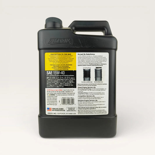 amsoil 15w40 signature series diesel 3.78-litre engine oil back side