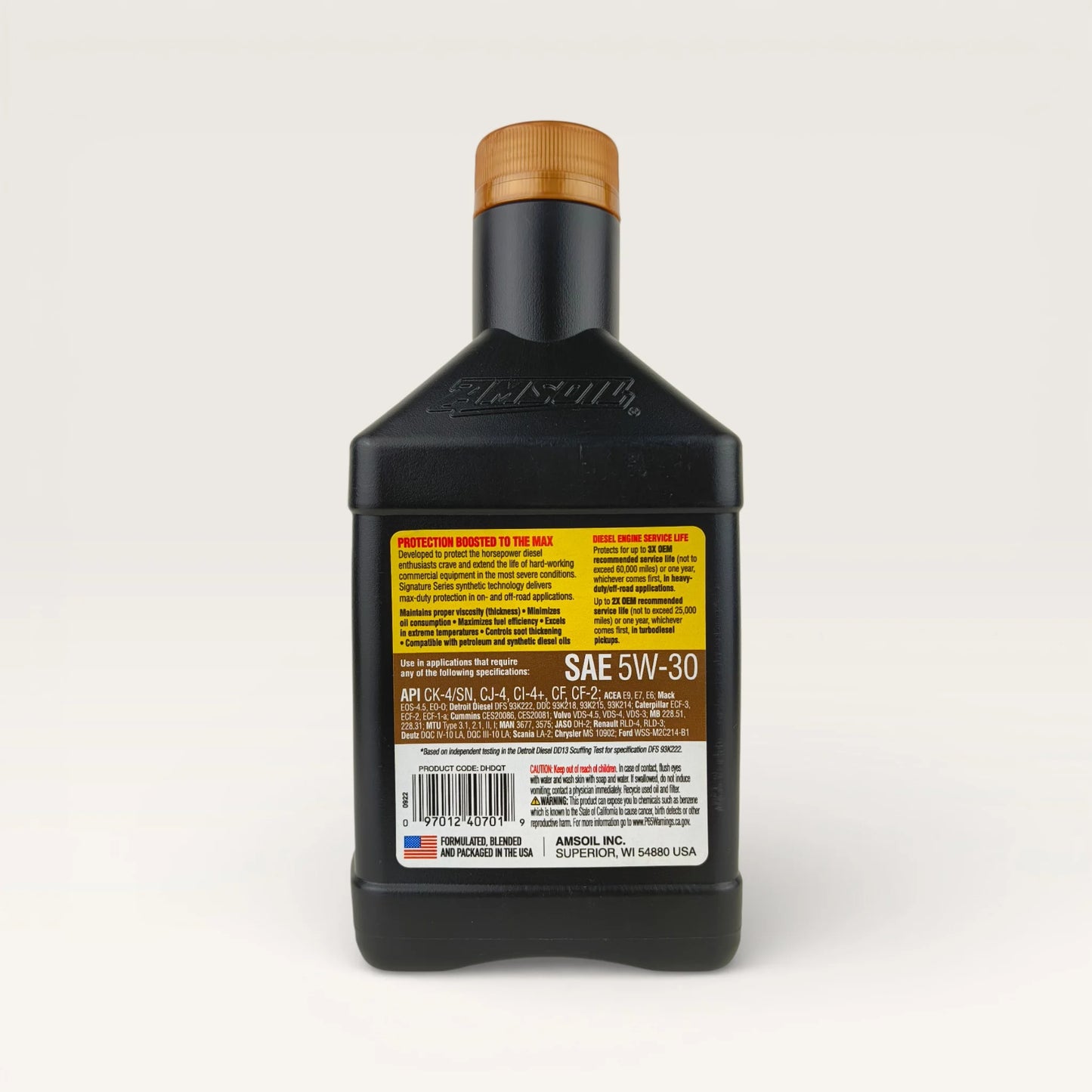 amsoil diesel 5w30 max-duty protection 946-millilitre engine oil back side
