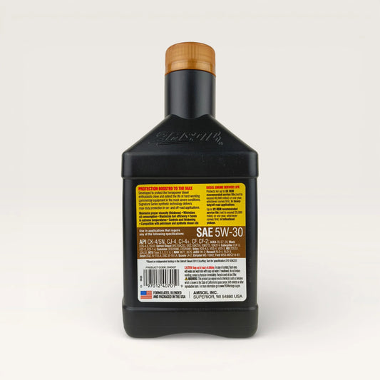 amsoil diesel 5w30 max-duty protection 946-millilitre engine oil back side