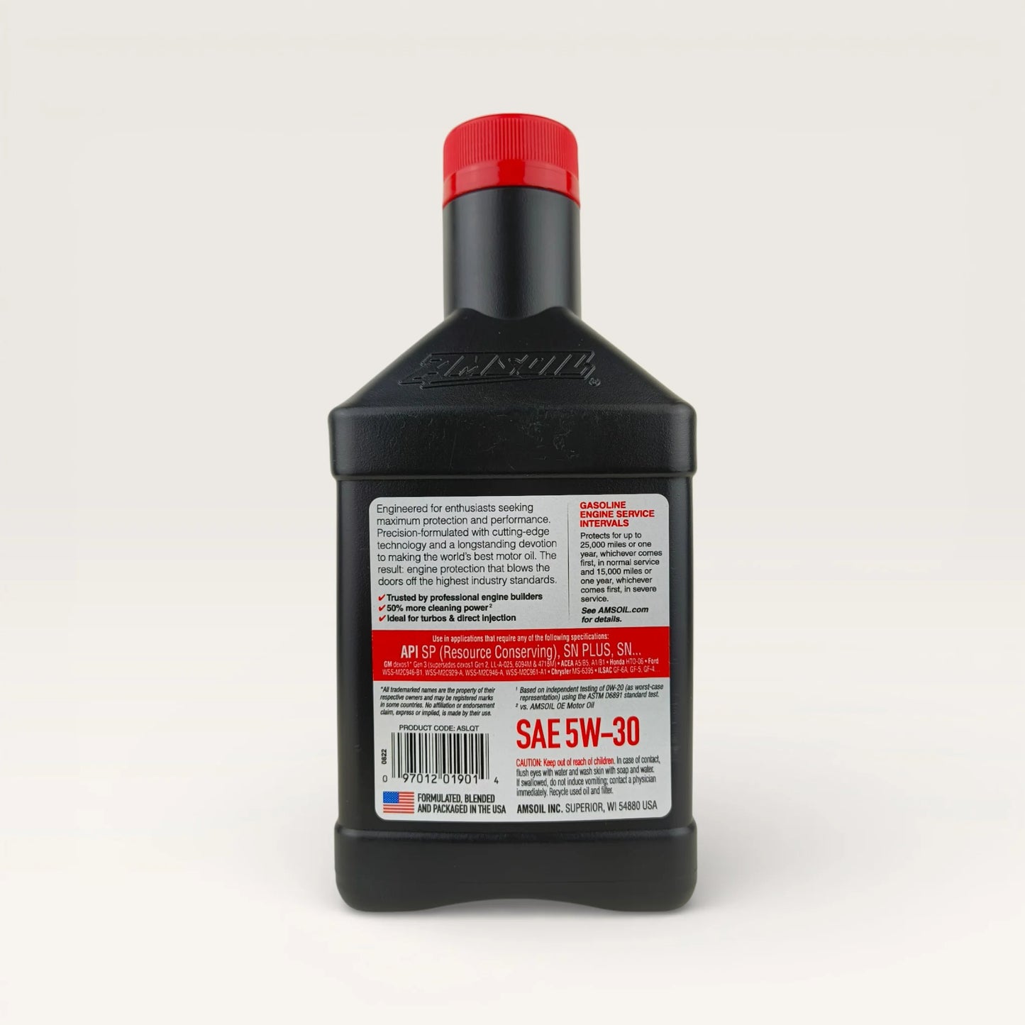 amsoil 5w30 signature series 946-millilitre synthetic engine oil back side