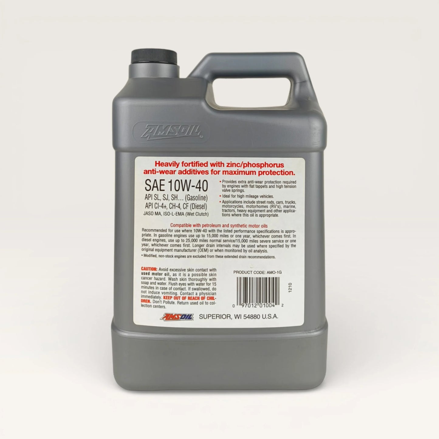 amsoil 10w40 100% synthetic premium protection engine oil 3.784-litre back side
