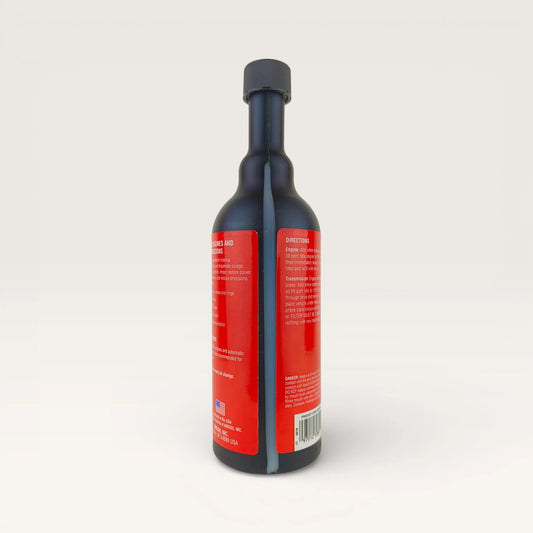 amsoil engine & transmission flush additive liquid bottle 473-millilitre back side