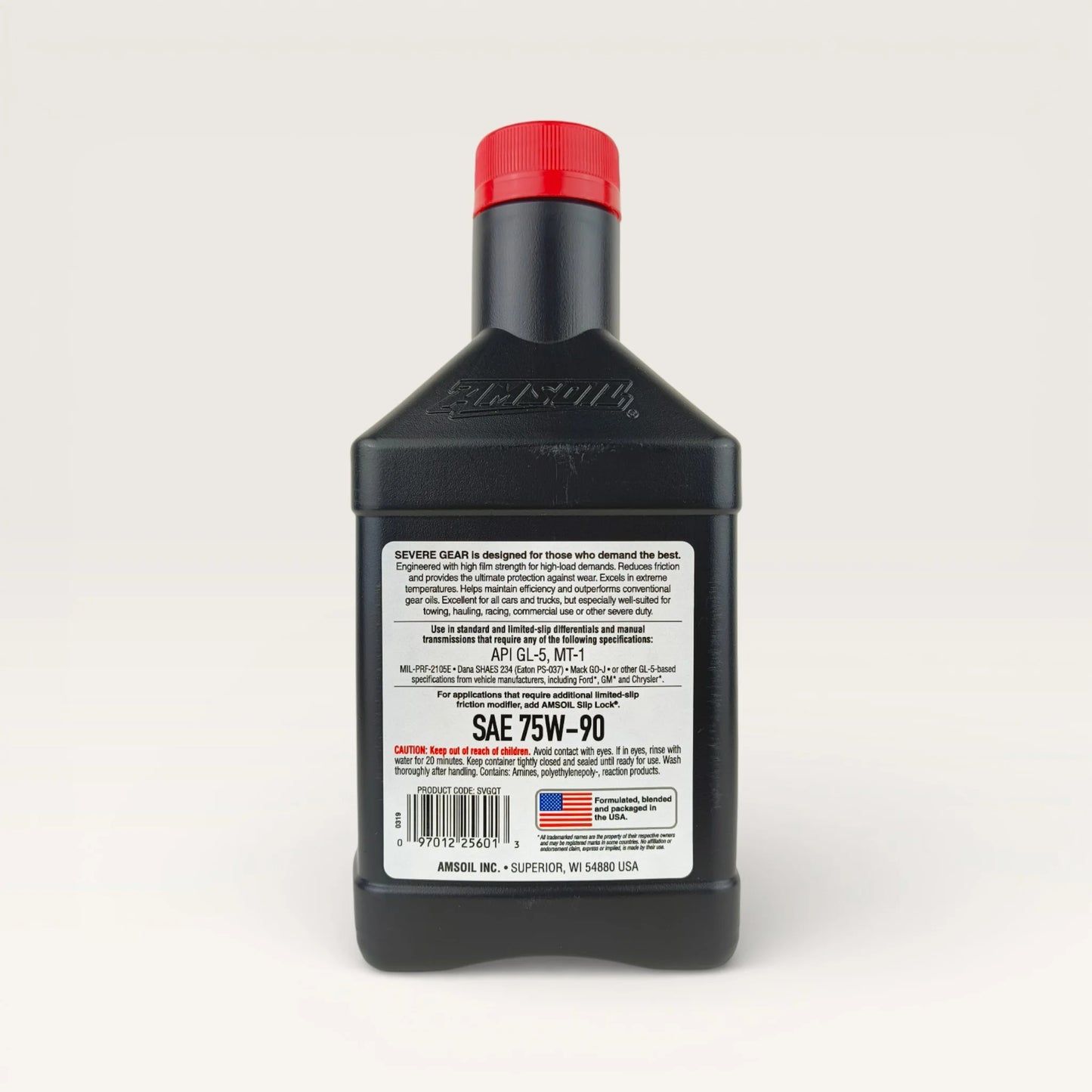 Amsoil Severe Gear SAE 75w90 100% Synthetic Gear Lube 946-millilitre back side