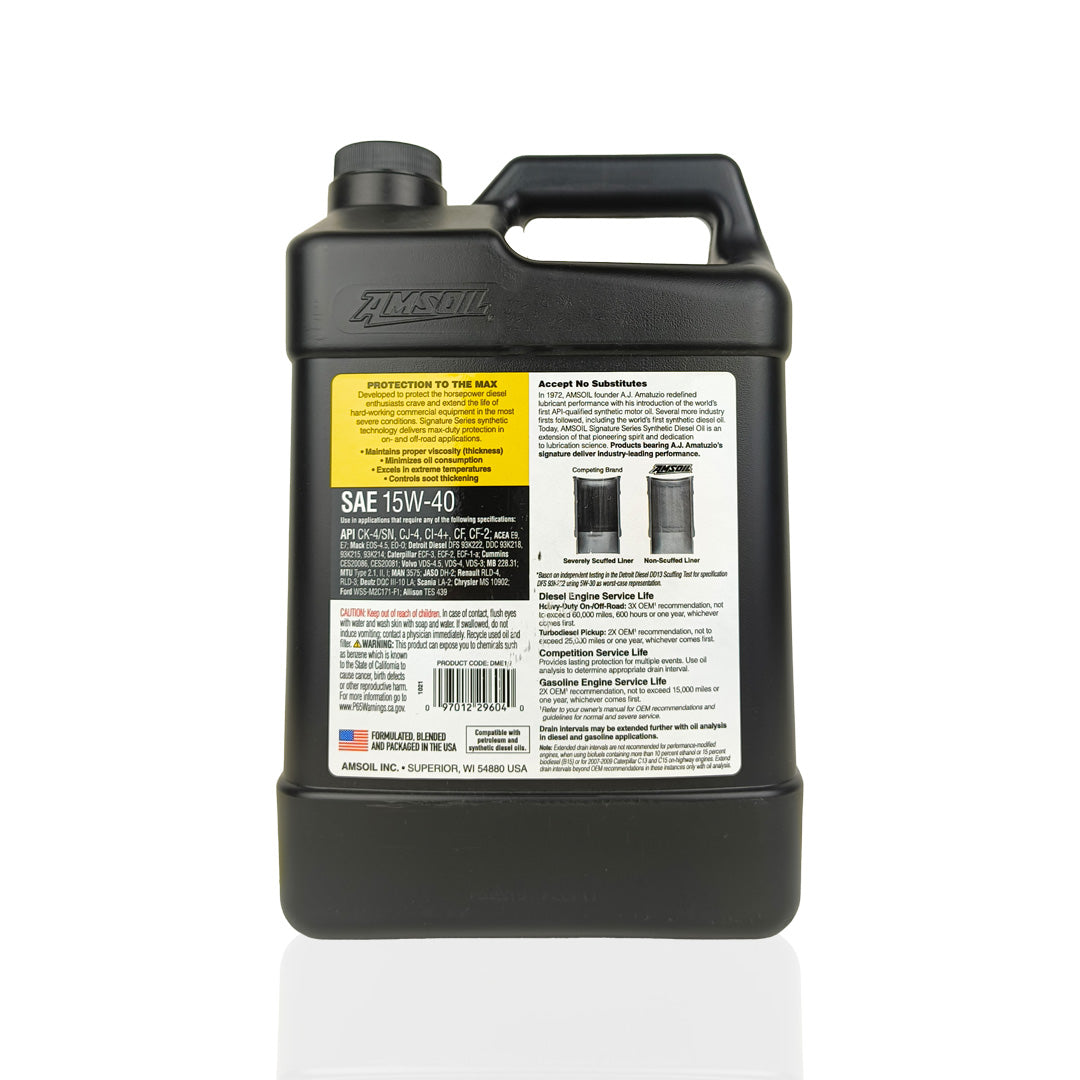 amsoil 15w40 signature series diesel 3.78-litre engine oil back side