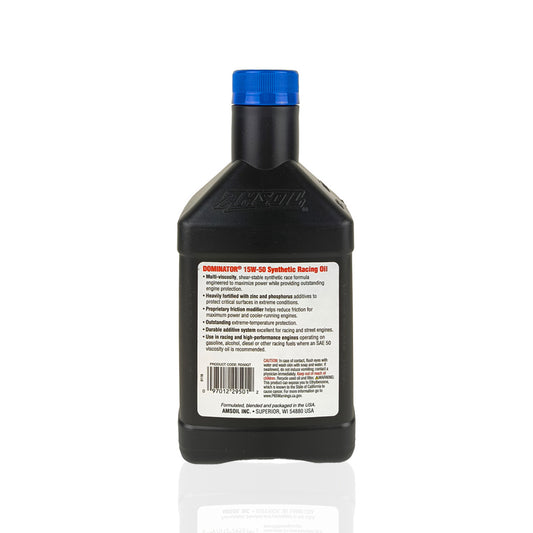 amsoil dominator 15w50 946-millilitre racing engine oil back side
