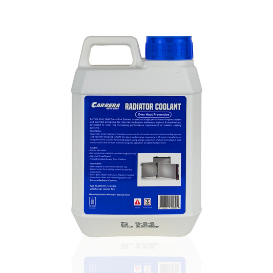 carrera overheat-preventive blue radiator coolant liquid bottle 1-litre back side