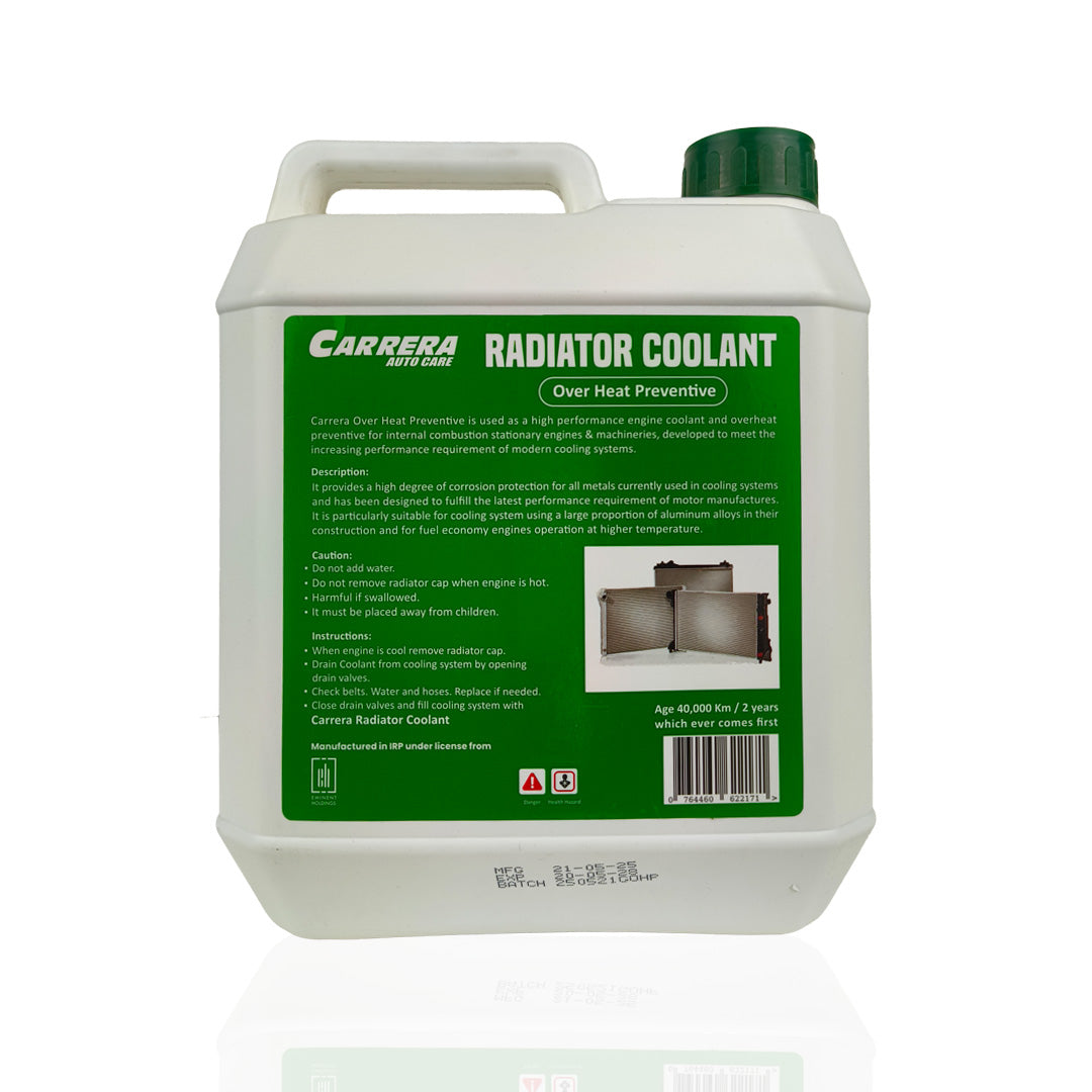 carrera overheat-preventive green radiator coolant liquid bottle 4-litre back side