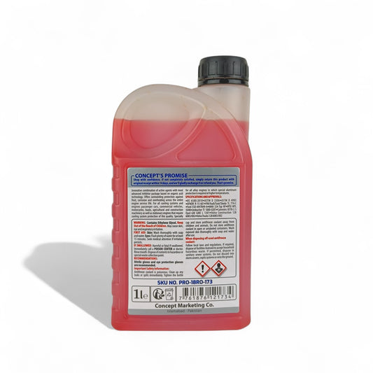 concept promax antifreeze red coolant 1-litre back side