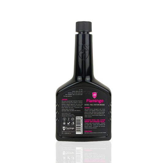 flamingo diesel fuel system dredge additive liquid bottle 354-millilitre back side