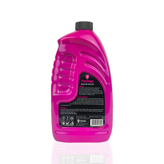 flamingo green radiator coolant liquid bottle 1-litre back side