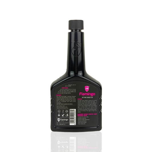 flamingo octane booster additive liquid bottle 354-millilitre back side