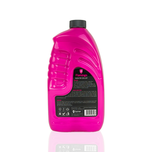 flamingo red radiator coolant liquid bottle 1-litre back side
