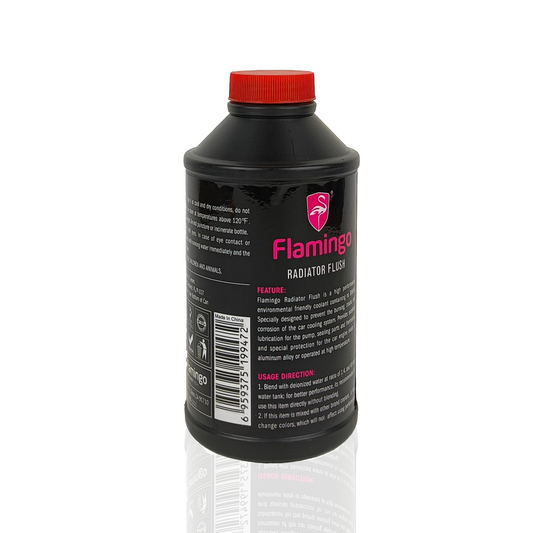 flamingo radiator flush additive liquid bottle 354-millilitre back side