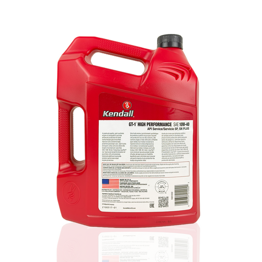 kendall gt1 10w40 high performance engine oil back side
