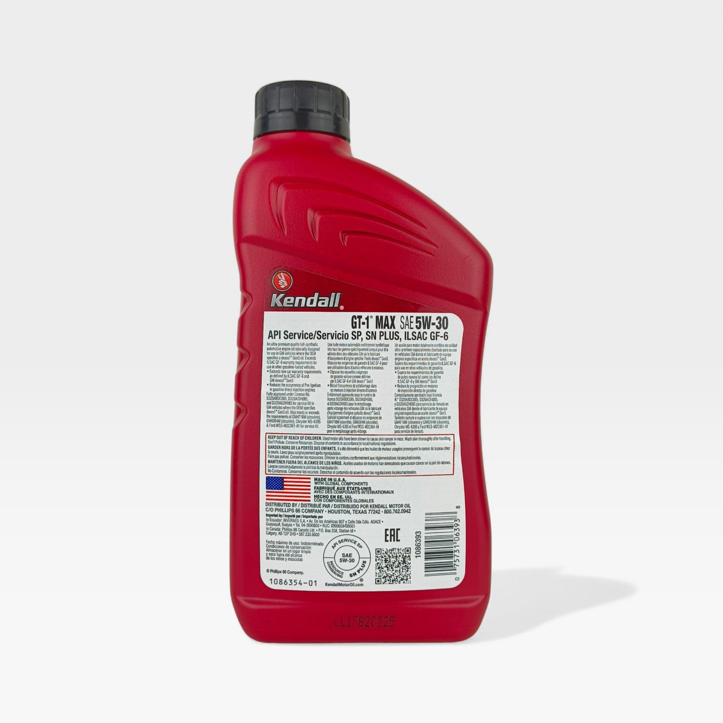 KENDALL GT-1 Max 5W-30 (5w30) Engine Oil back side - 946ml