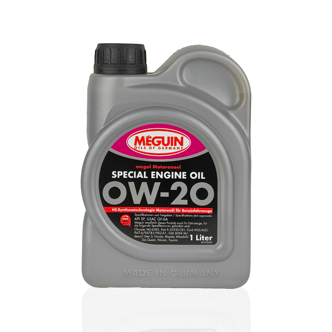 meguin 0w20 special engine oil 1-litre engine oil front side