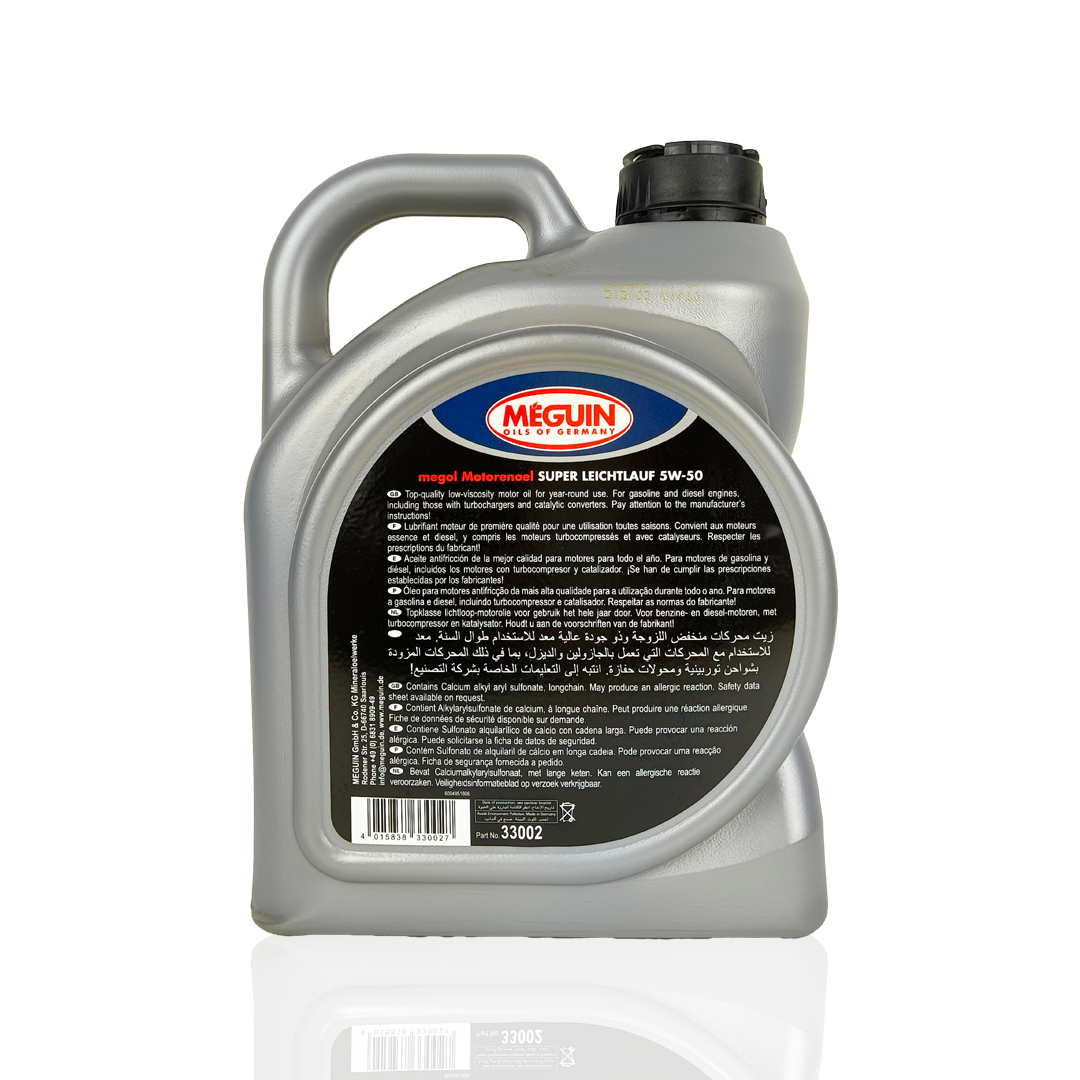 meguin 5w50 super leichtlauf 4-litre engine oil back side