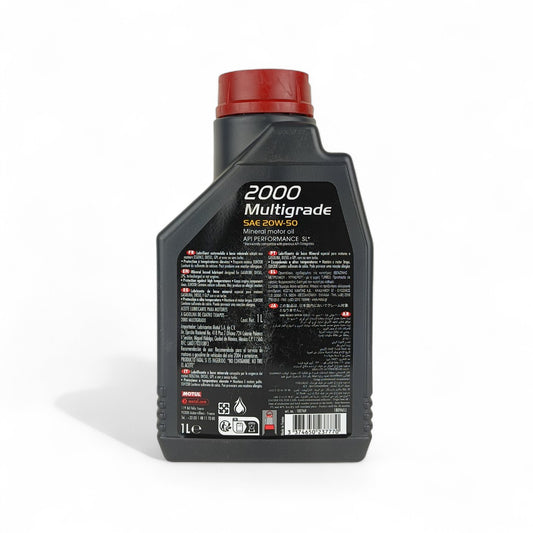 motul 2000 multigrade 20w50 1-litre engine oil back side