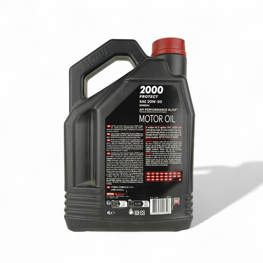 motul 2000 protect 20w50 4-litre engine oil back side