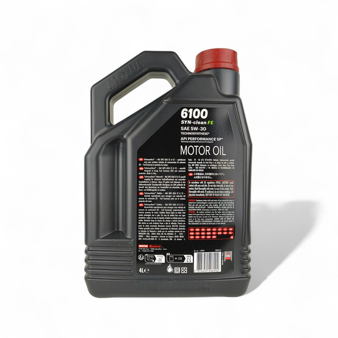motul 6100 syn-clean fe 5w30 4-litre engine oil back side
