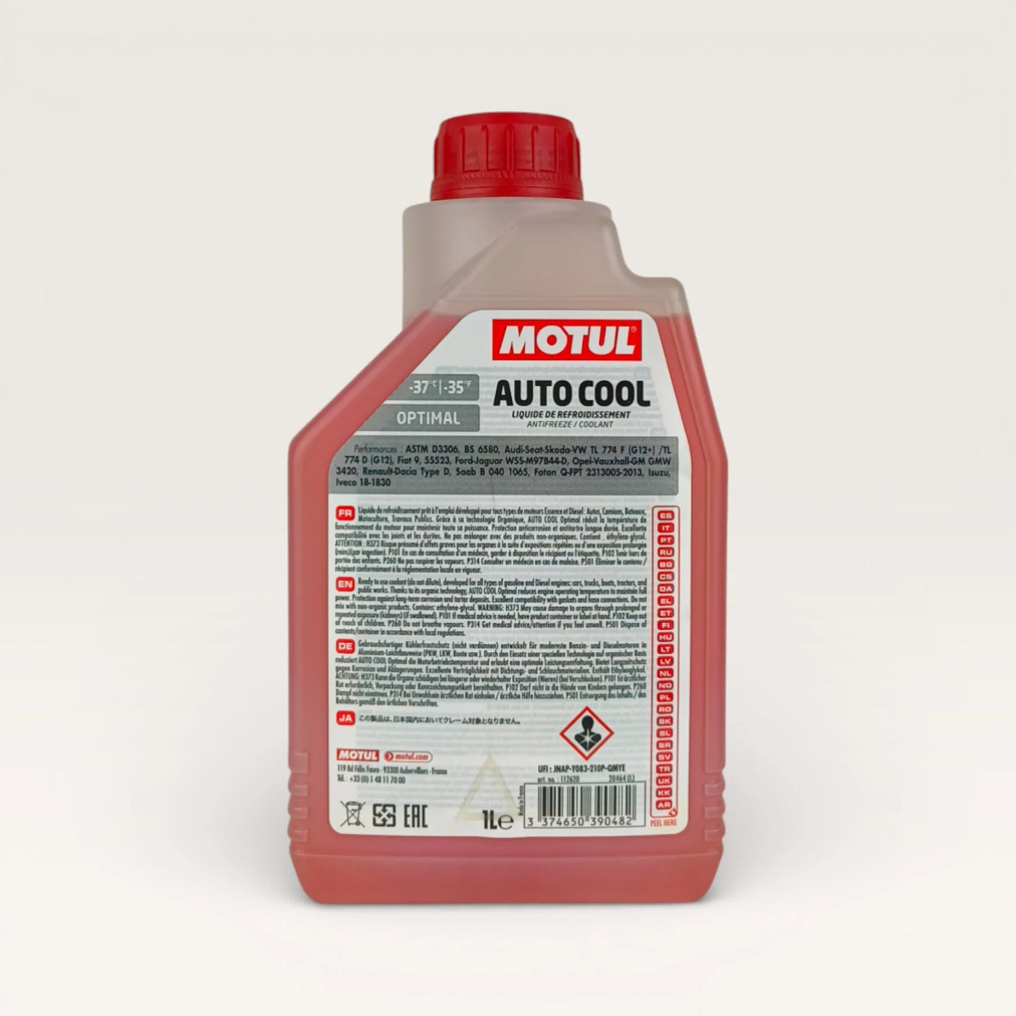 motul autocool antifreeze red coolant liquid bottle 1-litre back side