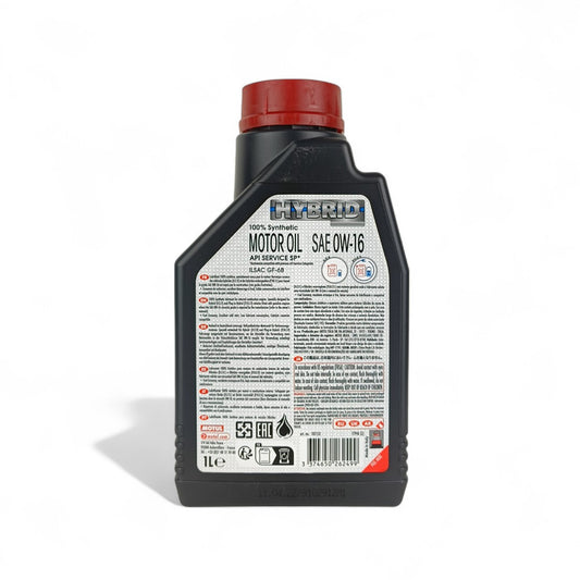 motul hybrid 0w16 1-litre engine oil back side