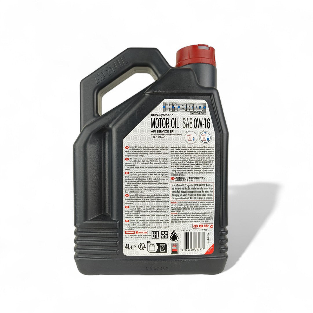 motul hybrid 0w16 4-litre engine oil back side