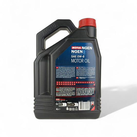 motul ngen 0w8 hybrid 4-litre engine oil back side