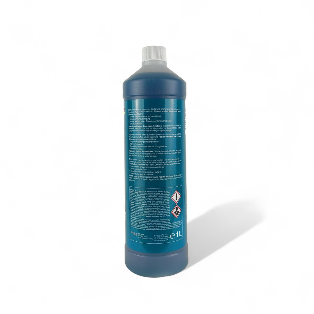 protec radiator antifreeze blue coolant liquid bottle 1-litre back side