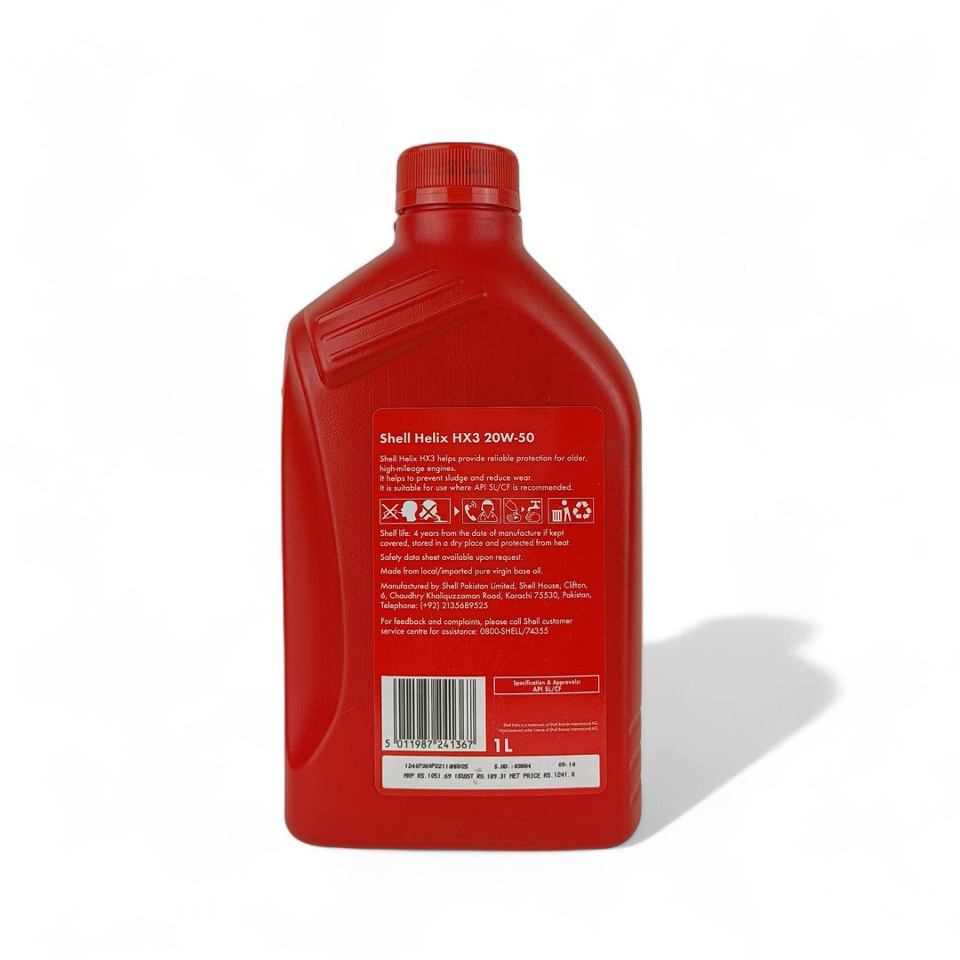 shell helix hx3 20w50 1-litre engine oil back side