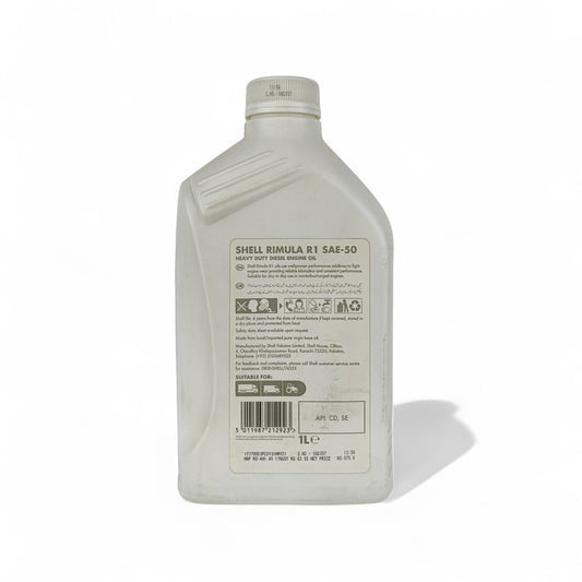 shell rimula r1 sae50 1-litre engine oil back side