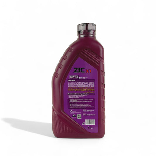 zic x1 20w50 economy 1-litre engine oil back side