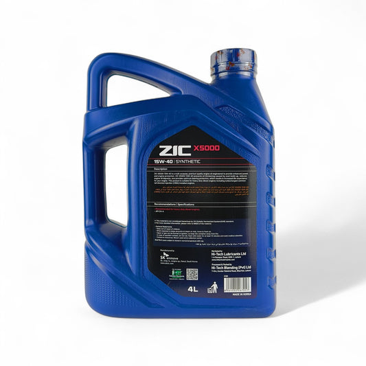 zic x5000 15w40 4-litre engine oil back side
