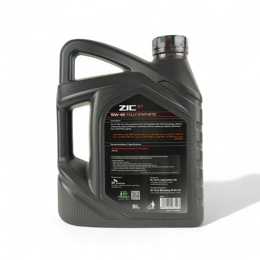 zic x7 10w40 sp 3-litre engine oil back side