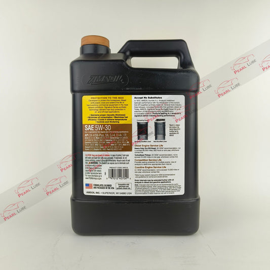 amsoil 5w30 signature series max-duty protection 3.78-litre diesel engine oil back side 