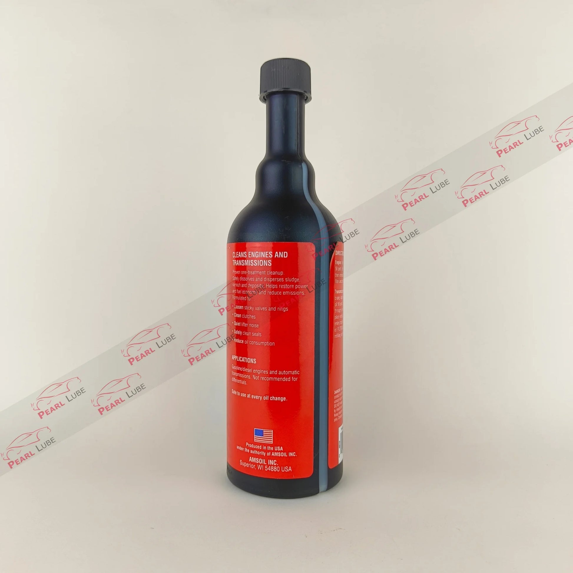 amsoil engine & transmission flush additive liquid bottle 473-millilitre back side