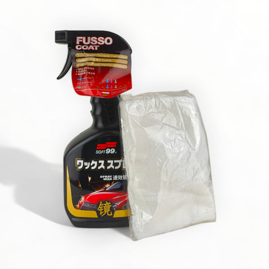 soft99 fusso coat spray wax bottle 500-millilitre front side + cleaning cloth