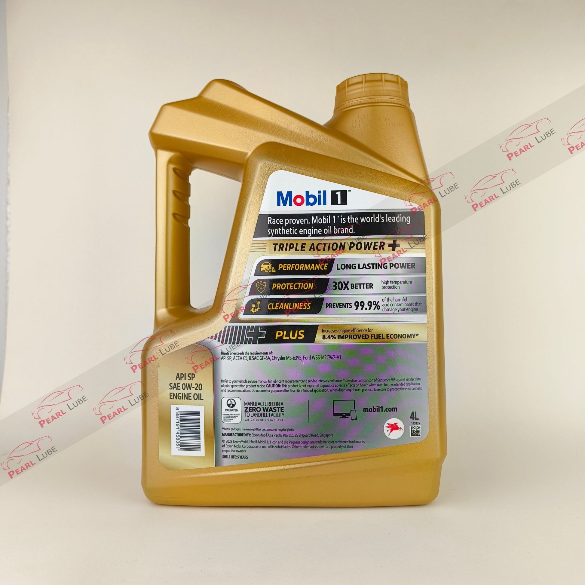 mobil1 0w20 triple action power engine oil 4-litre back side