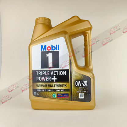 mobil1 0w20 triple action power engine oil 4-litre front side