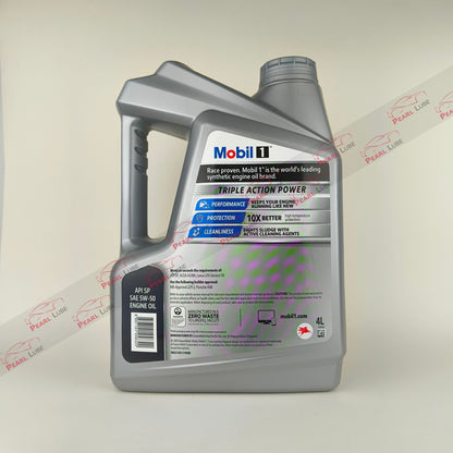 mobil1 5w50 triple action power synthetic engine oil 4-litre back side 