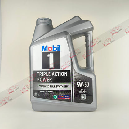 mobil1 5w50 triple action power synthetic engine oil 4-litre front side 
